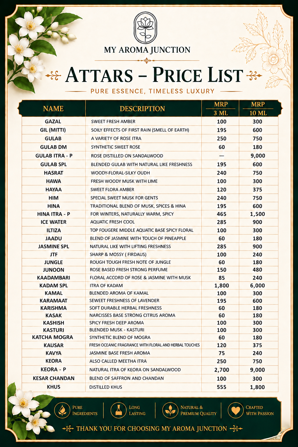 Exclusive Attars Price List